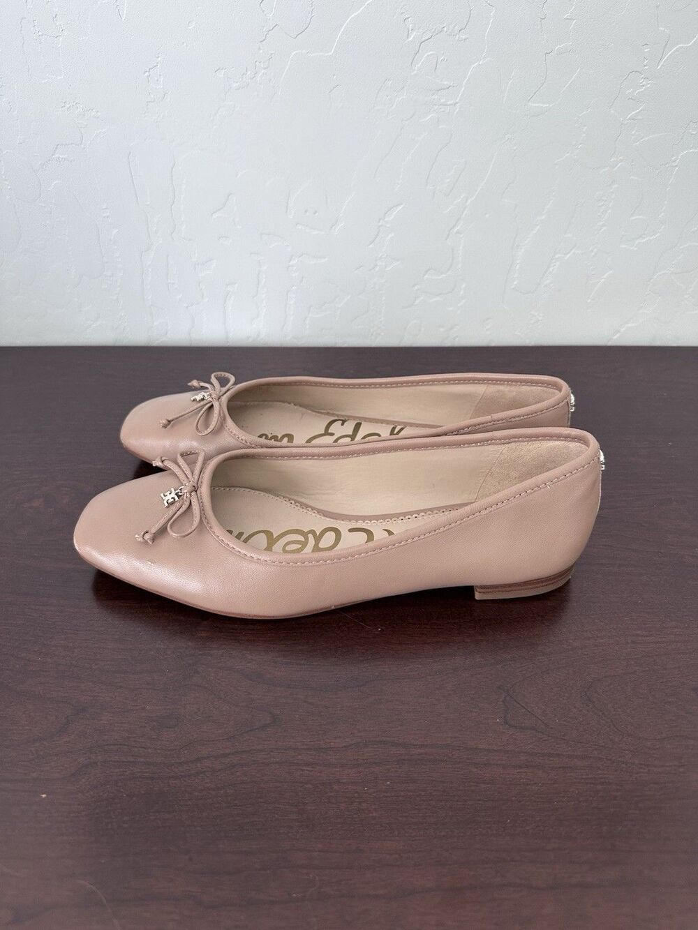 $120 Sam Edelman 8.5 Ballet Flats Alie Nude Beige Leather Bow Square Formal